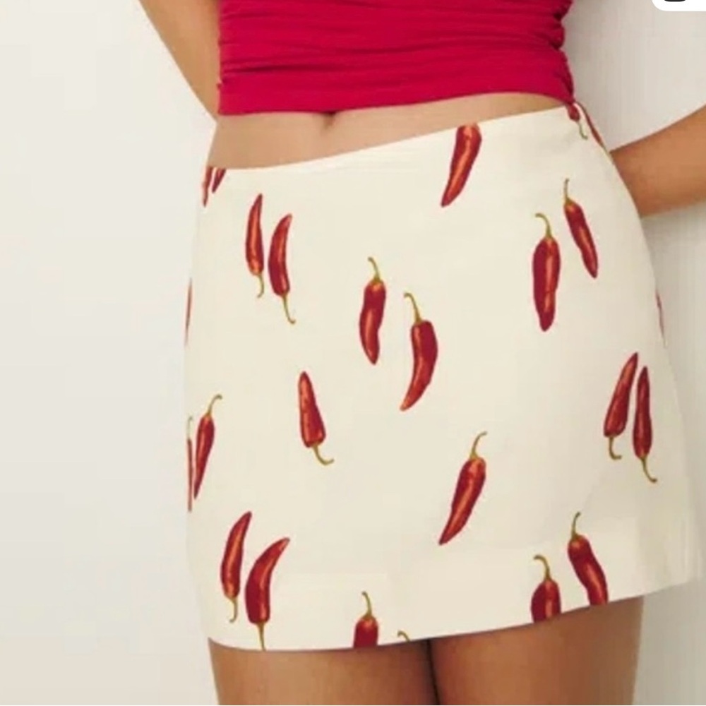 Reformation Red Chili Pepper Print mini skirt new with tags